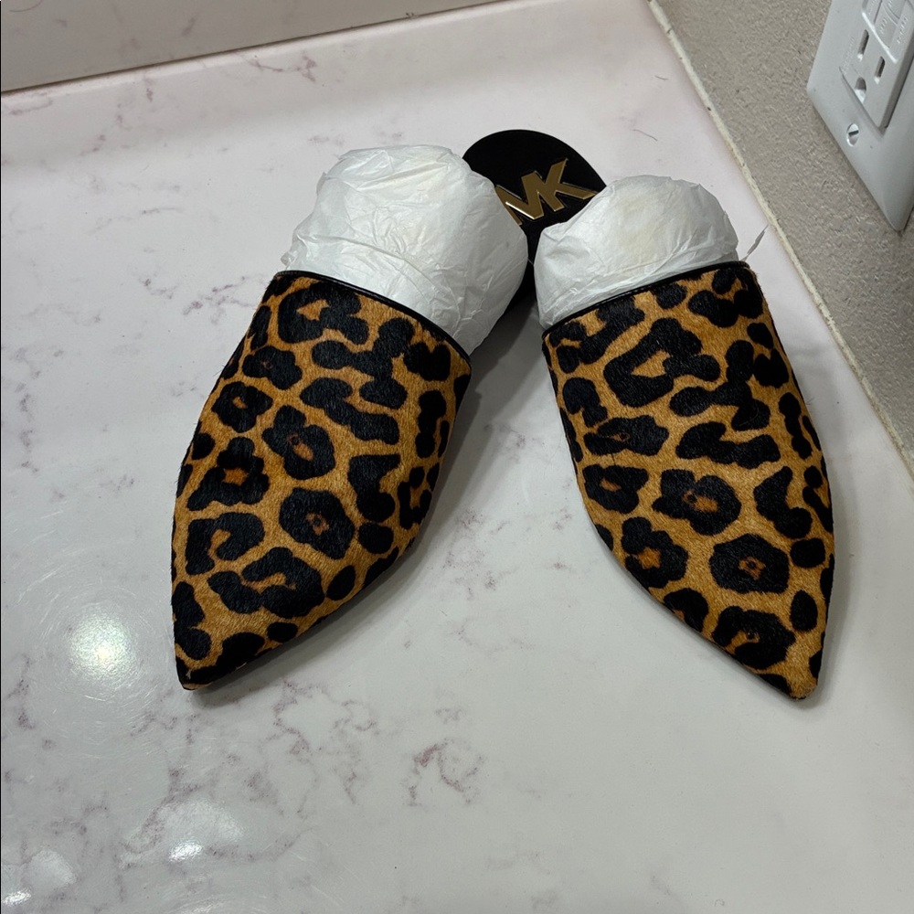 Michael Kors Animal Print Mules - Black and Brown